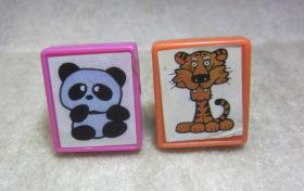 90年代台湾制造《哈比熊猫和老虎卡通印章一对》