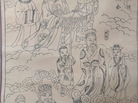 《河北武强承艺斋木版年画（三神同归众仙随·功曹六道赴燕会图）》1980-1990年代左右（山神图、城隍神、土地神，原装老裱，尺寸：65*44.5cm）一张