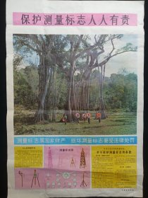 《保护测量标志人人有责》宣传画/印刷画1980-1990年代（云南省测绘局出品，云南边疆-独树成林，西双版纳-傣族姑娘，赶摆归来）