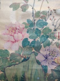 《花鸟画立轴（牡丹花图）》老国画/挂画/贴画1960年代（志明高怀礼作）1幅画