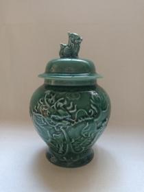 《（麒麟送子）绿釉将军罐》瓷罐·茶叶罐·储物罐1980-2000年代左右