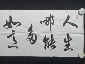 戴立存：行草书书法《人生哪能多如意，万事只求半称心》2021年（横幅作品纸本尺寸: 49.5×179.5cm，钤印：戴立存、墨韵花香）