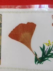 银杏叶贴画《甘苦人生、劲》1980-1990年代（书签、书卡、树叶画、礼品礼物、纪念品、信笺、纪念卡）塑装2张合售
