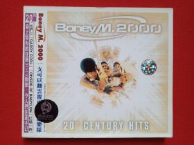 BMG《BONEY M.2000·20th CENTURY HITS》音乐歌曲CD光盘、磁盘、光碟、影碟、歌碟、唱片、专辑1碟片1盒装2001年（河北音像出版社出版，博德曼音乐股份供版，Boney M2000年20世纪的热门歌曲）