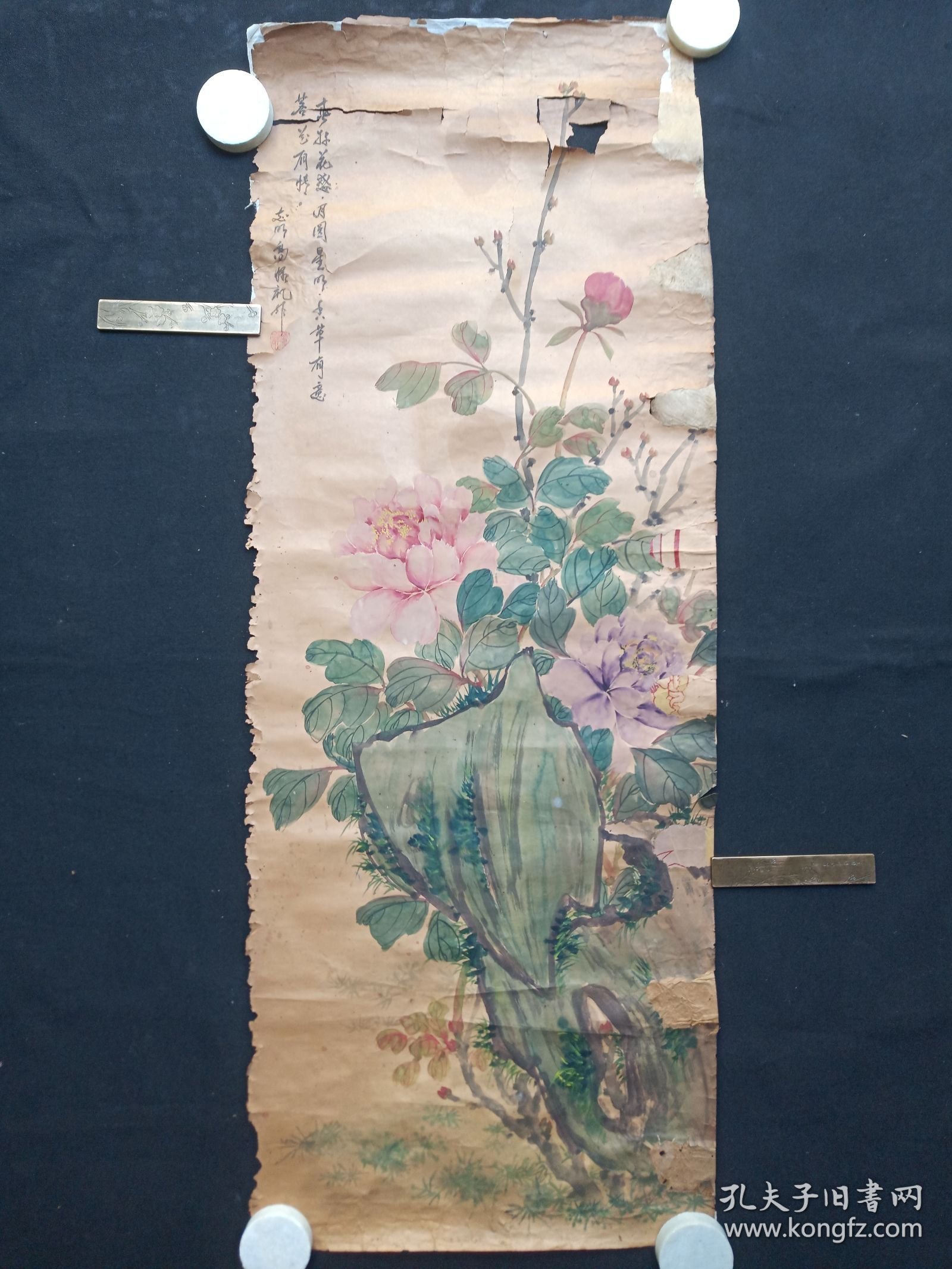 《花鸟画立轴（牡丹花图）》老国画/挂画/贴画1960年代（志明高怀礼作）1幅画