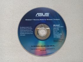 ASUS《Windows 7 Recovery Media for Windows 7 Products（用于 Windows7产品的 Windows7恢复盘）》PC-CD-ROM电脑软件光碟、光盘、专辑1碟片1袋装2009年（华硕公司出品）