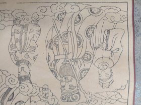 《河北武强承艺斋木版年画（三神同归众仙随·功曹六道赴燕会图）》1980-1990年代左右（山神图、城隍神、土地神，原装老裱，尺寸：65*44.5cm）一张