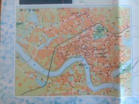 《广西壮族自治区地图》1993年3月编印(彩色地图、市区行政图、导游图,游览图,汽车路线图,附测绘法)