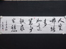戴立存：行草书书法《人生哪能多如意，万事只求半称心》2021年7月（横幅作品纸本尺寸: 47×178.5cm，钤印：中华国礼、戴立存、墨韵花香）