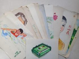 《高虹、张文光：人物景观彩色素描·水彩画写生·速写（散页彩色版画作品）》绘画1976年1月至1977年8月左右一批存11幅画合售（详情见内页）