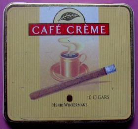荷兰-cafe creme铁盒雪茄10支装带内纸--早期外国铁烟标、铁烟盒甩卖--实物拍照-按图发货--包真--罕见