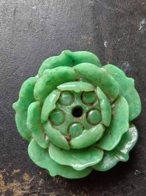 古代翡翠荷花小香台[古代翡翠老坨雕,天然全冰绿保真保老]