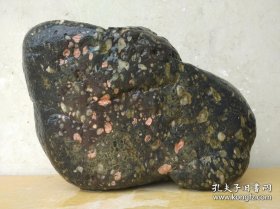 洛阳奇石352梅花玉原石“三色演义”（红白绿三色分明，自然直立摆放，重约19斤）