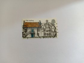 英国邮票 5P 1970年英国乡村建筑 苏格兰哈林法夫式的房屋 盖有近全戳“马尔盖特1970年4月12日”邮戳