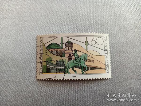 德国邮票 60 1988年杜塞尔多夫建城700周年 城堡、骑马的武士 杜塞尔多夫在1288年8月14日被赐城市地位