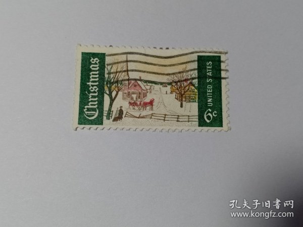美国邮票 6C 圣诞邮票 马拉雪橇 套色移位 1969年发行