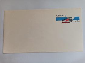 九十年代左右 美国邮资封 美国赛车邮资封 15c 赛车图案 新品未使用 美国信封 赠首日封保护袋