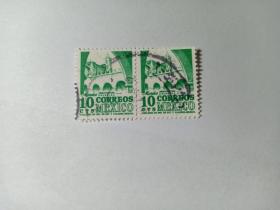 墨西哥邮票 10C 1953-1976年画刊 城堡 双联