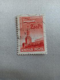 匈牙利邮票 2.50Ft 世界风光 苏联莫斯科克里姆林宫斯巴斯克钟楼 飞略过城市上空的飞机 1966年发行
