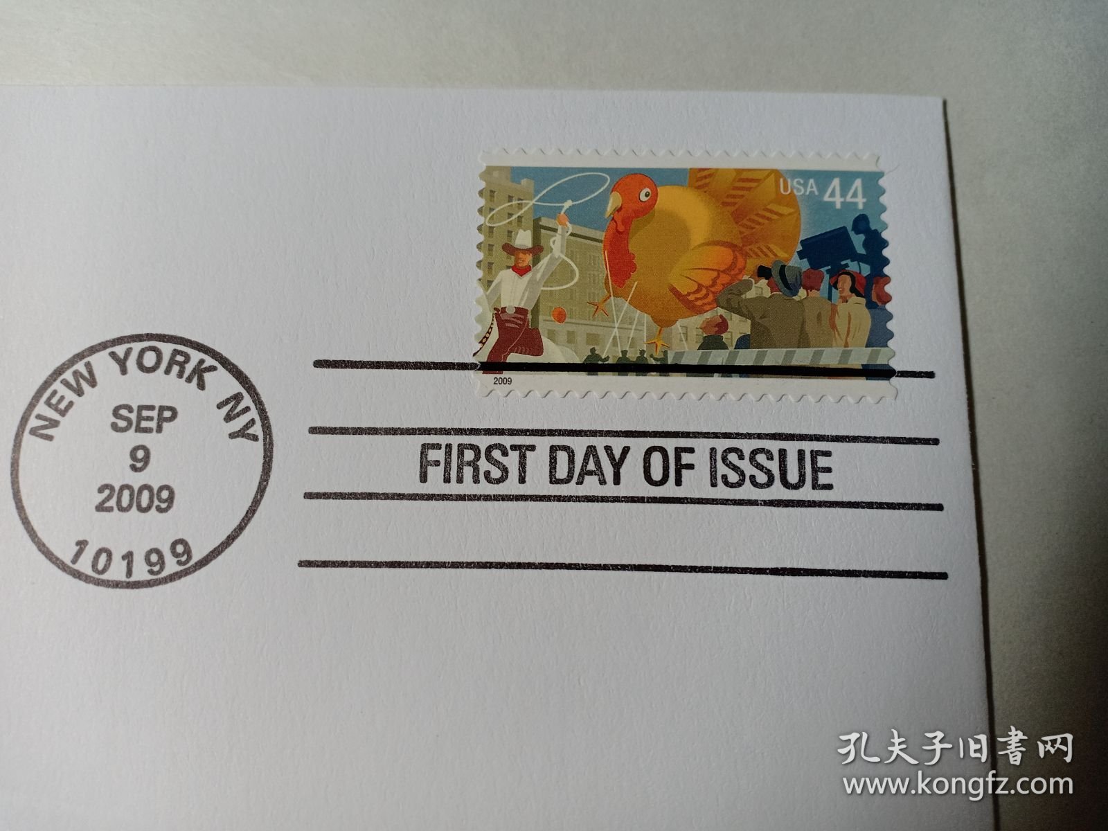 美国首日封 2009年感恩节游行首日封 贴美国邮票44c2009年感恩节游行 西部牛仔 套马圈、鸡 大鸡 大吉 2009年83届底特律美利坚感恩节大游行