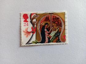 英国邮票 24P 1991年圣诞邮票  带伊丽莎白二世女王头像 英国国王邮票