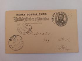 美国实寄明信片 1901年美国早期明信片 美国总统格兰特明信片 印有美国邮票1c格兰特总统 盖有"纽约布鲁克林1901年11月30日"邮戳 尤利西斯·S·格兰特是美国历史上第一位从美国军事院校(西点军校)毕业的军人总统。他在美国南北战争中屡建奇功，有“常胜将军”之称。格兰特身材矮小，其貌不扬，但一生的事业却有声有色，轰轰烈烈。他毕业于西点军校，在南北战争中发迹。于1868年当选总统，1872年连任