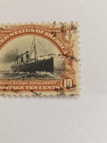 美国邮票 10c 1901年泛美博览会 轮船 战舰 移位变体票 快船版