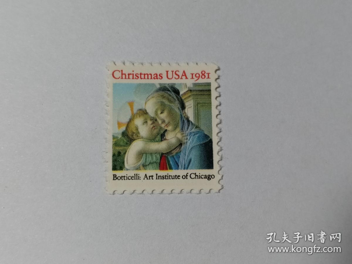 美国邮票 无面值邮票 1981年圣诞邮票 桑德罗·波提切利绘制 芝加哥艺术馆藏 新票未使用 桑德罗·波提切利（1445年3月1日—1510年5月17日）是15世纪末佛罗伦萨的著名画家，欧洲文艺复兴早期佛罗伦萨画派的最后一位画家。受尼德兰肖像画的影响，波提切利又是意大利肖像画的先驱者。著名代表作是《春》和《维纳斯的诞生》。