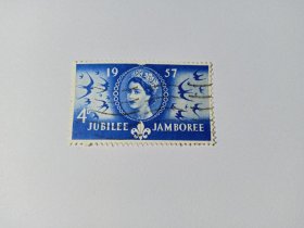 英国邮票 4D 1957年童军运动50周年暨世界童军周年大露营 童子军会徽 燕子候鸟