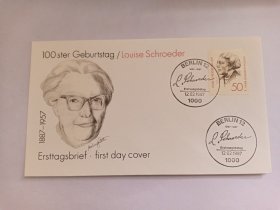 德国柏林首日封 德国首日封 1987年柏林市女市长路易丝·施罗德诞辰100周年首日封 带编号首日封23142 贴德国柏林邮票50Pfg女政治家路易丝·施罗德邮票 德国邮票 柏林女市长路易斯·施罗德1887-1957