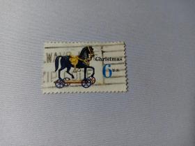 美国邮票 6C 1970年圣诞邮票 马 马车
