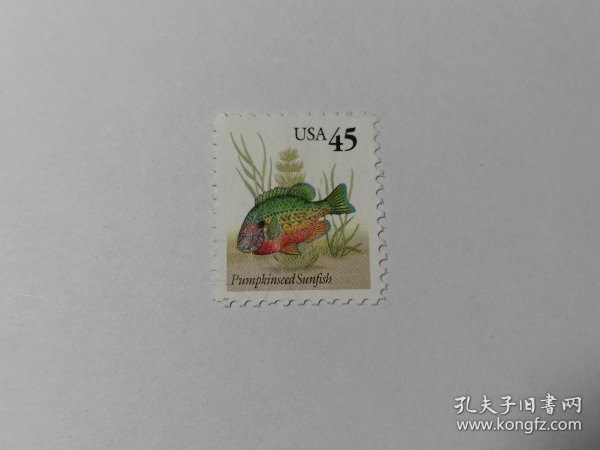 美国邮票 45C 1992年鱼类 南瓜籽太阳鱼 驼背太阳鱼