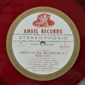 12寸黑胶唱片 COLIN DAVIS 科林·戴维斯，莫扎特第34交响曲双簧管协奏曲。红色唱片