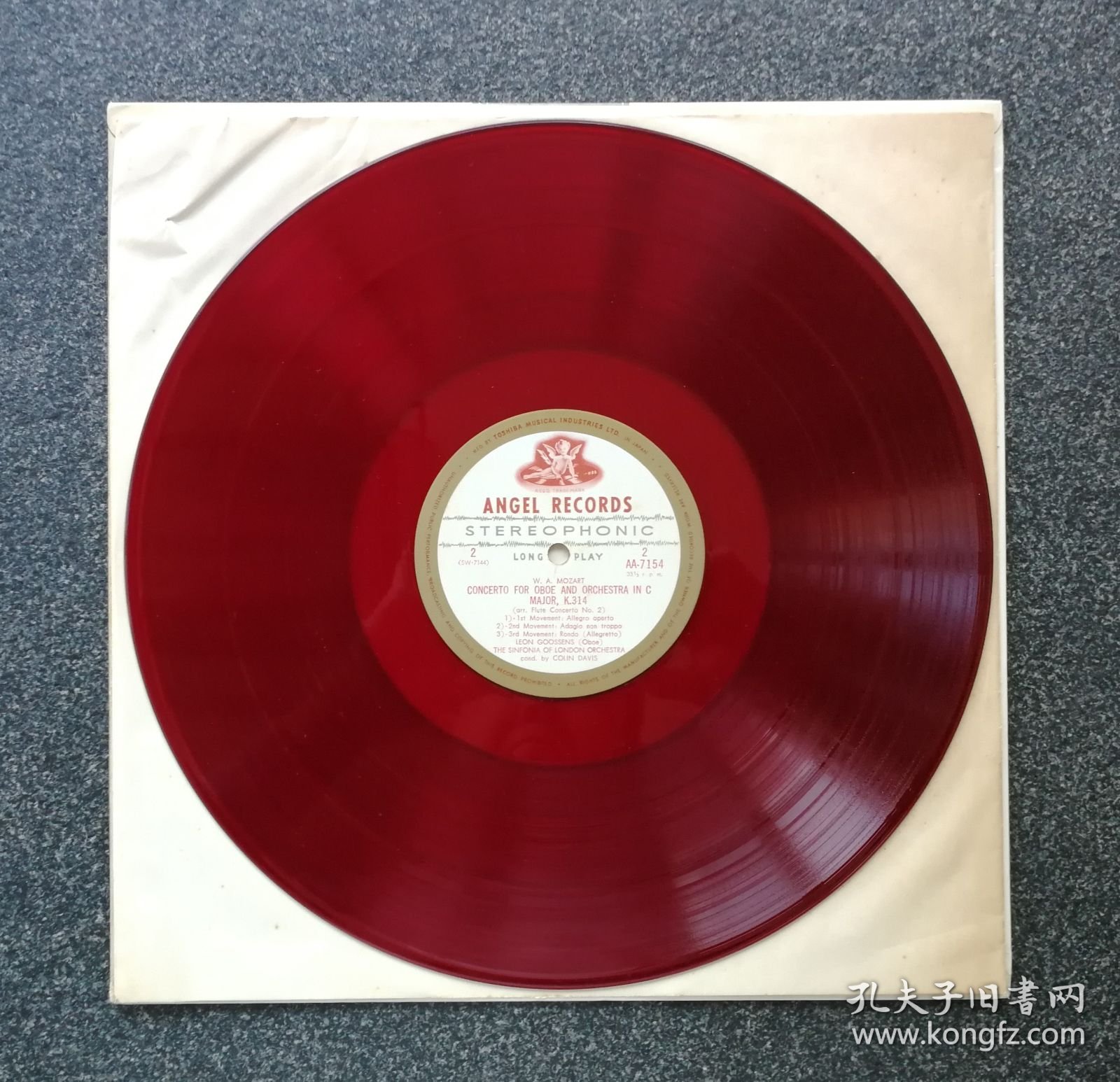 12寸黑胶唱片 COLIN DAVIS 科林·戴维斯，莫扎特第34交响曲双簧管协奏曲。红色唱片