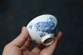 老古玩古董艺术品收藏品老瓷器粉彩手绘云龙戏珠主人杯茶杯压手杯