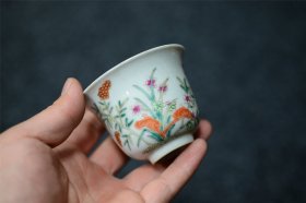 老古玩古董艺术品收藏品老瓷器粉彩手绘大丰收主人杯茶杯压手杯