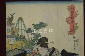 歌川芳玉(芳玉女)画/见立　松井梅の内　うゑ木売乃梅 　浮世绘　锦绘　版画　染付植木钵/Mitate Matsui Ume no Uchi Ume no Ume Ukiyo-e Nishiki-e Prints 染色花盆[版画][HSBH]