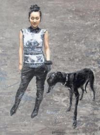 5186     叶洲     《黑狗与少女》                         纸本印刷品 画页 画面尺寸 11.7X15.8厘米