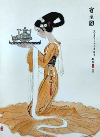 12649图书画页 徐启雄《宾至图》 画面尺寸22.6X30.5厘米 1页