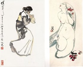 1685图书画页 杨之光 《螺声》林墉 《裸女》 纸本印刷图片 画页 画芯尺寸17.9X14.5厘米 1页
