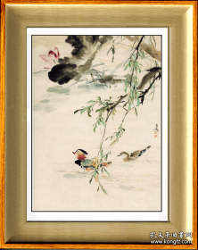 王雪涛             《荷塘鸳鸯》                       镜框     印刷纸本   画芯尺寸 14.6X23厘米