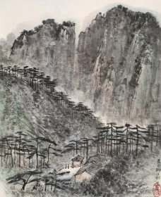 11545 图书画页   李可染  《黄山狮子林》  印刷品画面尺寸22X18厘米