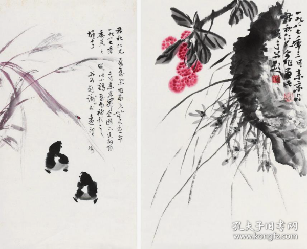 8698   黎雄才 张君秋     《花鸟》           印刷画页 画面尺寸16X13厘米