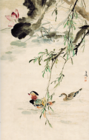 T6   王雪涛 《荷塘鸳鸯》         印刷画页 画面尺寸  14.6X23厘米