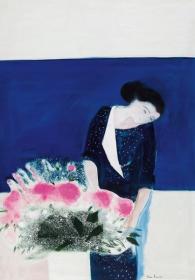 10235  安德烈·布拉吉利     《蓝色背景的女人与花》         图书画页 画面尺寸        16.2X23厘米
