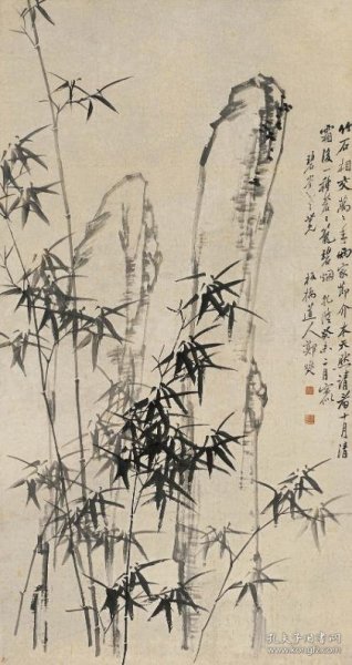 12127图书画页 印刷品郑板桥 《竹石图》 画面尺寸12.3X23.3厘米