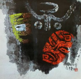 12660图书画页何韵兰《西藏面具》 画面尺寸22.6X22.6厘米 1页