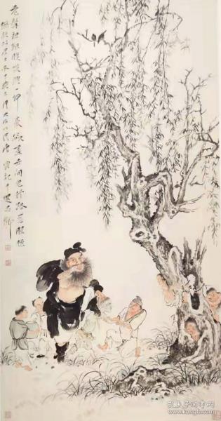 5294    唐云   《钟馗图》                 纸本印刷品 画页 画面尺寸28X14.4厘米              仿真印刷（水墨画效果）