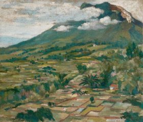 11701 图书画页 印刷品 周碧初  《印尼火山》 画面尺寸15.3X17.9厘米