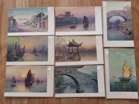 民国明信片 美术风景片一套8枚全 怀旧老集邮封片画片收藏